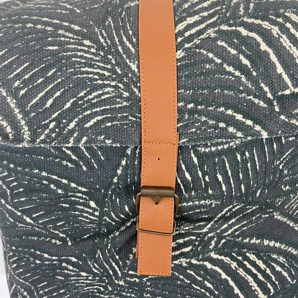 Lu & Elle Grey Paradise Palm Tropical Print Backpack Tote Bag Cotton & Leather - Picture 3 of 7
